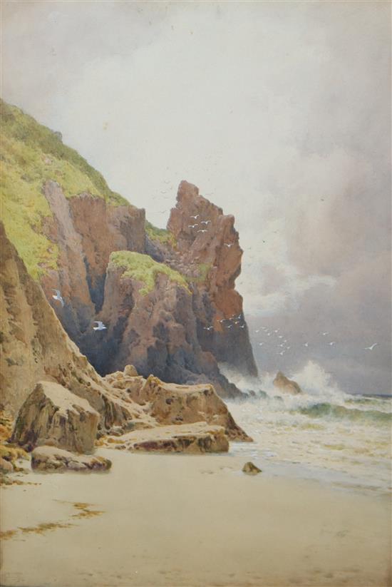 English School, watercolour, West Country beach scene, 60 x 39cm
